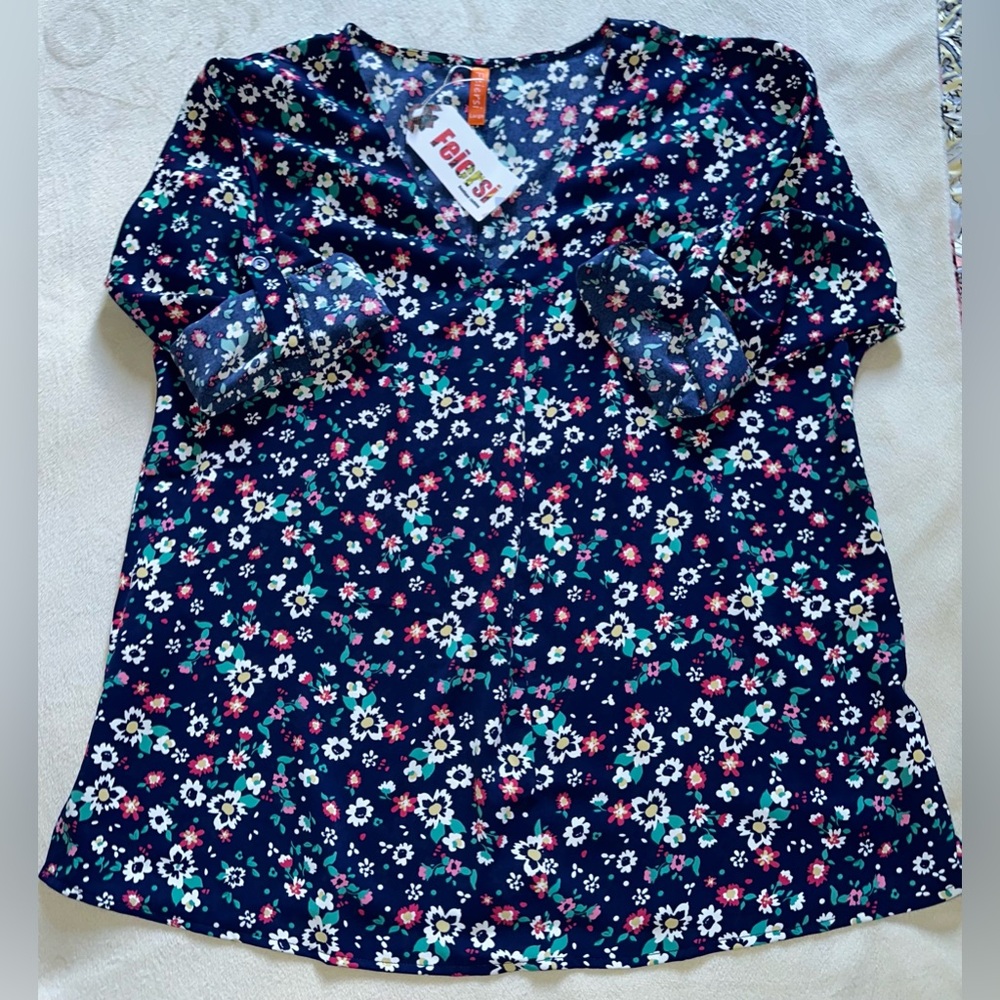 Women's V Neck 3/4 Sleeve Chiffon Casual  Blouse * Sz L * Brand New w/ Tags - Picture 5 of 9